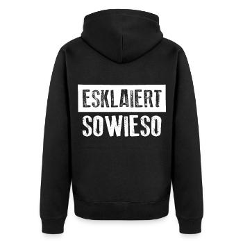 ESKALIERT SOWIESO Party Feier Motto - Unisex Premium Bio Zip Hoodie - Schwarz - Hinten - Nico (187cm)