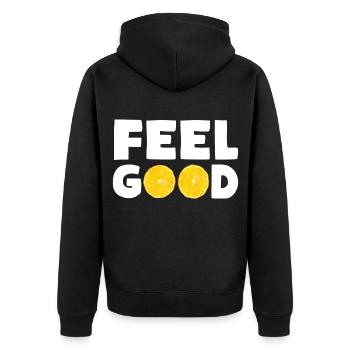 FEEL GOOD Zitronen - Unisex Premium Bio Zip Hoodie - Schwarz - Hinten - Nico (187cm)