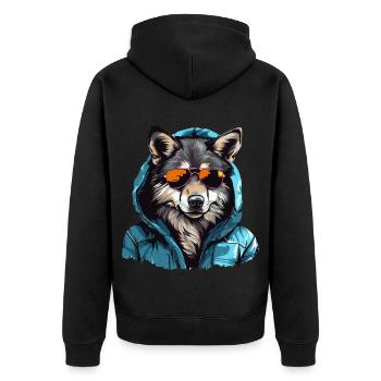 Loup gris dans le style de rue | Amoureux des loups - Veste à capuche bio Premium Unisexe - noir - Dos - Nico (187cm)
