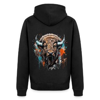 König der Prärie - Street Art - Unisex Premium Bio Zip Hoodie - Schwarz - Hinten - Nico (187cm)