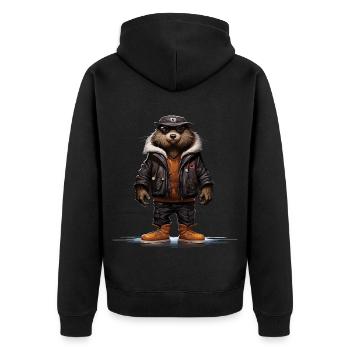 Stadtarchitekt: Canadian Beaver Urban Edition - Unisex Premium Bio Zip Hoodie - Schwarz - Hinten - Nico (187cm)