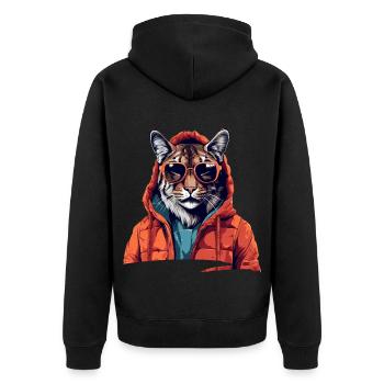 Style de rue lynx | Amoureux du lynx - Veste à capuche bio Premium Unisexe - noir - Dos - Nico (187cm)