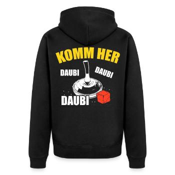 Komm Her Daubi Daubi Stockschütze Eisstock Daube - Unisex Premium Bio Zip Hoodie - Schwarz - Hinten - Nico (187cm)