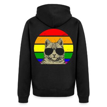 Schwule Katze mit Brille - Unisex Premium Bio Zip Hoodie - Schwarz - Hinten - Nico (187cm)