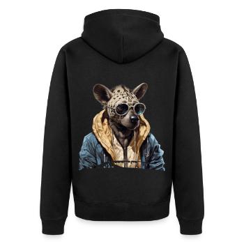 Gefleckte Hyäne im Streetstyle | Hyänen-Liebhaber - Unisex Premium Bio Zip Hoodie - Schwarz - Hinten - Nico (187cm)