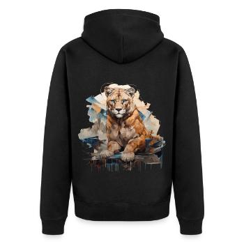 Berglöwe im Graffiti-Stil | Liebhaber von Lwiw - Unisex Premium Bio Zip Hoodie - Schwarz - Hinten - Nico (187cm)