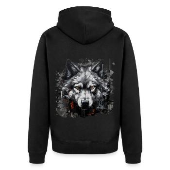 Einzelgänger. Urbaner Jäger im Graffiti-Stil. - Unisex Premium Bio Zip Hoodie - Schwarz - Hinten - Nico (187cm)