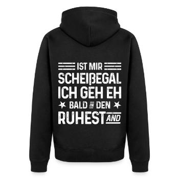 Rente Scheißegal Ich geh eh bald in den Ruhestand - Unisex Premium Bio Zip Hoodie - Schwarz - Hinten - Nico (187cm)