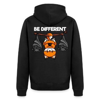 Be Different Fuchs und Fledermäuse - Unisex Premium Bio Zip Hoodie - Schwarz - Hinten - Nico (187cm)