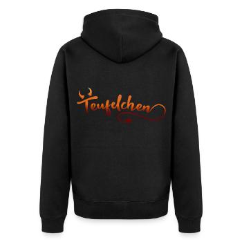 Teufelchen Teufel Kostüm Halloween - Unisex Premium Bio Zip Hoodie - Schwarz - Hinten - Nico (187cm)