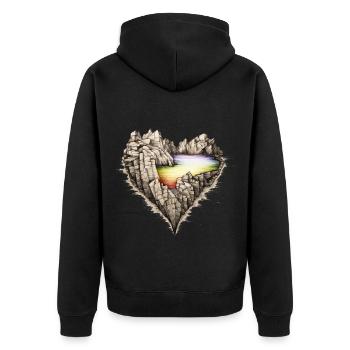 Lac arc-en-ciel dans les rochers. En forme de cœur. - Veste à capuche bio Premium Unisexe - noir - Dos - Nico (187cm)