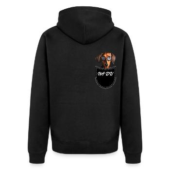 Dackel in Pocket Brusttasche Na du - Unisex Premium Bio Zip Hoodie - Schwarz - Hinten - Nico (187cm)