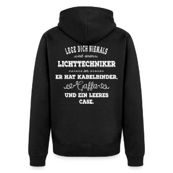 Lichttechniker - weiß - Unisex Premium Bio Zip Hoodie - Schwarz - Hinten - Nico (187cm)