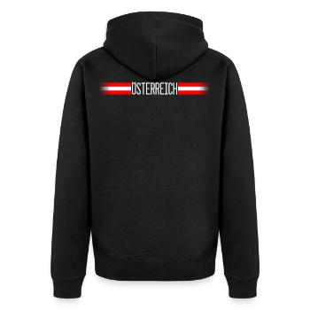 Österreich Flagge/Banner 004 AllroundDesigns - Unisex Premium Bio Zip Hoodie - Schwarz - Hinten - Nico (187cm)
