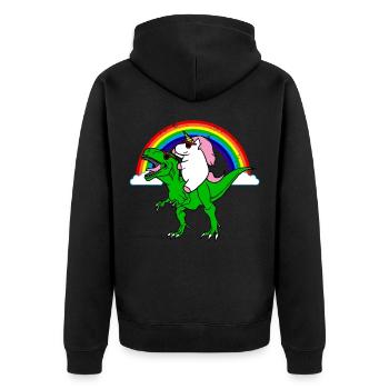 Einhorn und Dinosaurier - Unisex Premium Bio Zip Hoodie - Schwarz - Hinten - Nico (187cm)