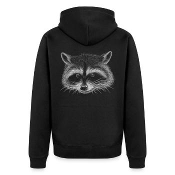 Süßer frecher Waschbär Dieb Illustration Geschenk - Unisex Premium Bio Zip Hoodie - Schwarz - Hinten - Nico (187cm)