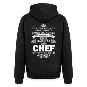 Seine Majestät Chef Boss Vorgesetzter Geschenkidee - Unisex Premium Bio Zip Hoodie - Schwarz - Hinten - Nico (187cm)