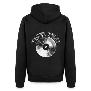 Schallplatte - Unisex Premium Bio Zip Hoodie - Schwarz - Hinten - Nico (187cm)