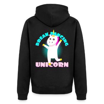 Breakdancing Einhorn Unicorn Geschenkidee Breaking - Unisex Premium Bio Zip Hoodie - Schwarz - Hinten - Nico (187cm)