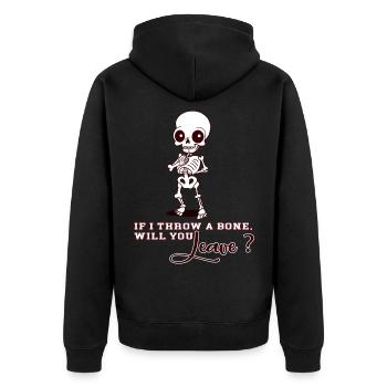 If I Throw a Bone Tshirt Hingucker 💀 Geschenkidee - Unisex Premium Bio Zip Hoodie - Schwarz - Hinten - Nico (187cm)