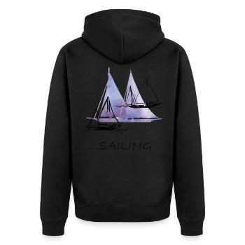 SEGELN - Unisex Premium Bio Zip Hoodie - Schwarz - Hinten - Nico (187cm)