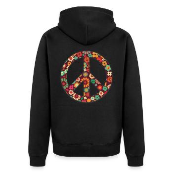 Flowers children - peace - Unisex Premium Organic Zip Hoodie - black - Back - Nico (187cm)