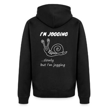 Laufen Joggen Geschenk für Marathon Läufer - Unisex Premium Bio Zip Hoodie - Schwarz - Hinten - Nico (187cm)