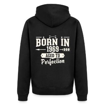 1969 - Unisex Premium Bio Zip Hoodie - Schwarz - Hinten - Nico (187cm)