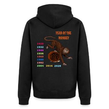 Jahr des Affen Geschenkidee mit Tierzeichen Fans - Unisex Premium Bio Zip Hoodie - Schwarz - Hinten - Nico (187cm)