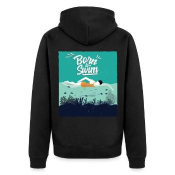 Geboren um zu Schwimmen Geschenkidee Geburtstag - Unisex Premium Bio Zip Hoodie - Schwarz - Hinten - Nico (187cm)