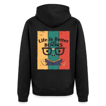 Bücher - Unisex Premium Bio Zip Hoodie - Schwarz - Hinten - Nico (187cm)
