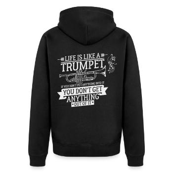 Das Leben ist wie eine Trompete Geschenk Trompeter - Unisex Premium Bio Zip Hoodie - Schwarz - Hinten - Nico (187cm)