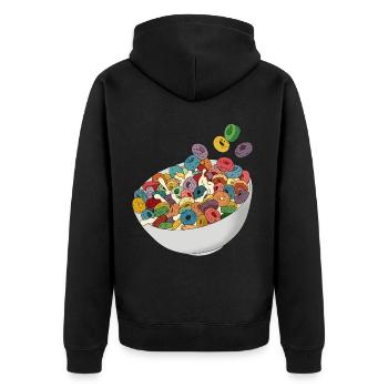 Lecker Frühstück wie aus der Kindheit Kornflakes - Unisex Premium Bio Zip Hoodie - Schwarz - Hinten - Nico (187cm)