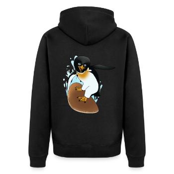 Surfer Pinguin Geschenkidee für Pinguine & Skater - Unisex Premium Bio Zip Hoodie - Schwarz - Hinten - Nico (187cm)