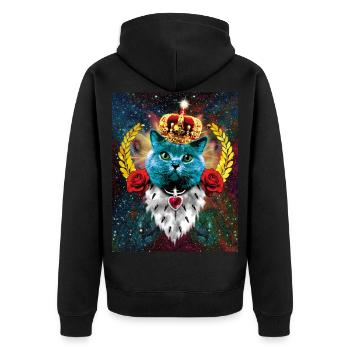 01 Blue Cat King Katze Queen Rosen - Unisex Premium Bio Zip Hoodie - Schwarz - Hinten - Nico (187cm)
