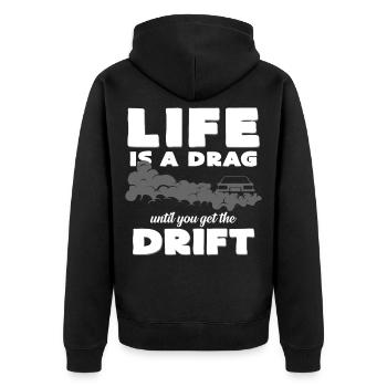 drift - Unisex Premium Organic Zip Hoodie - black - Back - Nico (187cm)