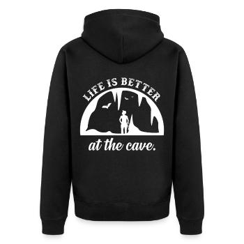 Das Leben ist besser in der Höhle Geschenk Hobby - Unisex Premium Bio Zip Hoodie - Schwarz - Hinten - Nico (187cm)