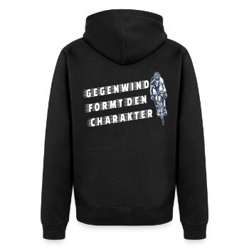 Rennrad Gegenwind formt den Charakter - Unisex Premium Bio Zip Hoodie - Schwarz - Hinten - Nico (187cm)