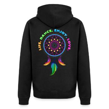 Leben Tanzen Genießen Lieben - Unisex Premium Bio Zip Hoodie - Schwarz - Hinten - Nico (187cm)
