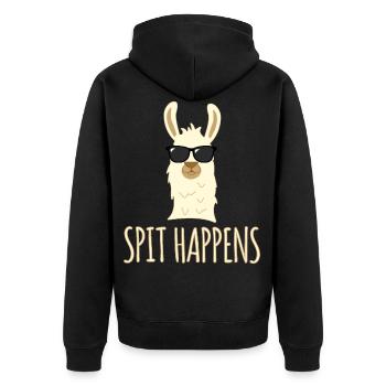 Llama Lama Spit Happens Funny Alpaca - Unisex Premium Bio Zip Hoodie - Schwarz - Hinten - Nico (187cm)