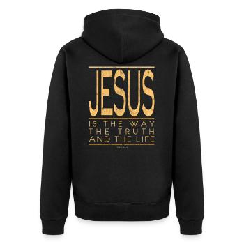 Jesus Is The Way The Truth And The Life - Unisex Premium Bio Zip Hoodie - Schwarz - Hinten - Nico (187cm)