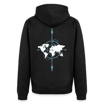 Tolle Weltkarte mit Kompass Geschenk für Reisende - Unisex Premium Bio Zip Hoodie - Schwarz - Hinten - Nico (187cm)