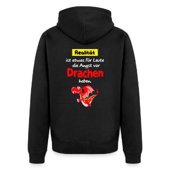 Drache Realtität Angst Drachen Spruch Lustig - Unisex Premium Bio Zip Hoodie - Schwarz - Hinten - Nico (187cm)
