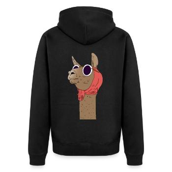 Witziges Lama mit Kopftuch Geschenkidee für Alpaka - Unisex Premium Bio Zip Hoodie - Schwarz - Hinten - Nico (187cm)
