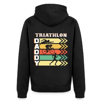 Triathlon Geschenkidee Vater Papa Triathlet Daddy - Unisex Premium Bio Zip Hoodie - Schwarz - Hinten - Nico (187cm)