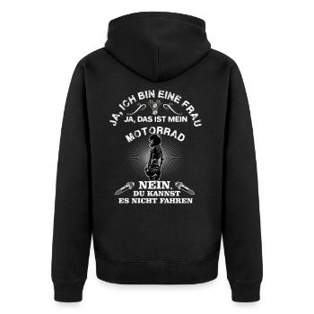 Motorrad Motorradfahrerin Bikerin Spruch - Unisex Premium Bio Zip Hoodie - Schwarz - Hinten - Nico (187cm)