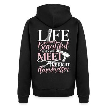 Der richtige Friseur - Friseurin Spruch Salon - Unisex Premium Bio Zip Hoodie - Schwarz - Hinten - Nico (187cm)