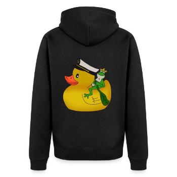 Funny duck with small frog gift idea - Unisex Premium Organic Zip Hoodie - black - Back - Nico (187cm)