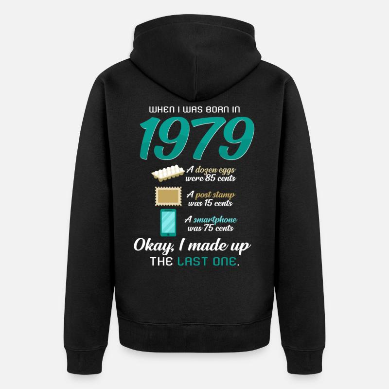 Né en 1979 - Veste à capuche bio Premium Unisexe - noir