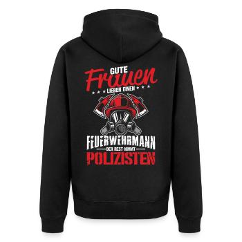 Frauen Polzisten Feuerwehrmann Liebe Lieben - Unisex Premium Bio Zip Hoodie - Schwarz - Hinten - Nico (187cm)